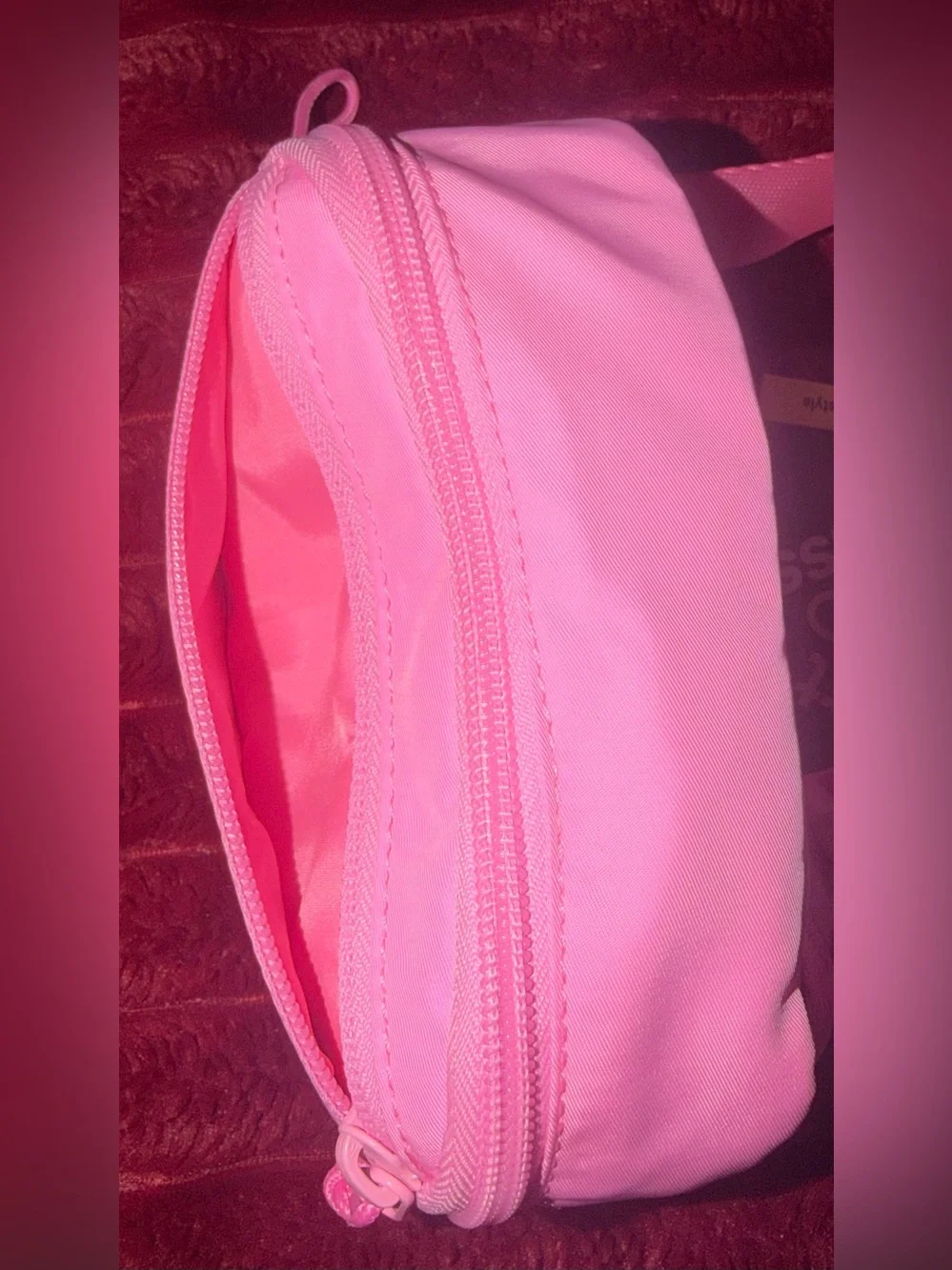 Compact Pink Travel Cosmetic Pouch with Front Zip Pocket